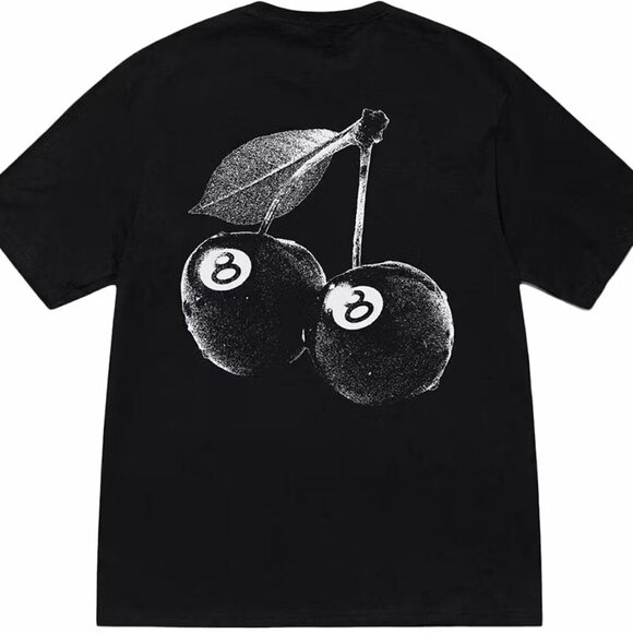 Stussy Shirt 8 Ball Cherries Logo Tee T-Shirt Black Size Small - Picture 1 of 3